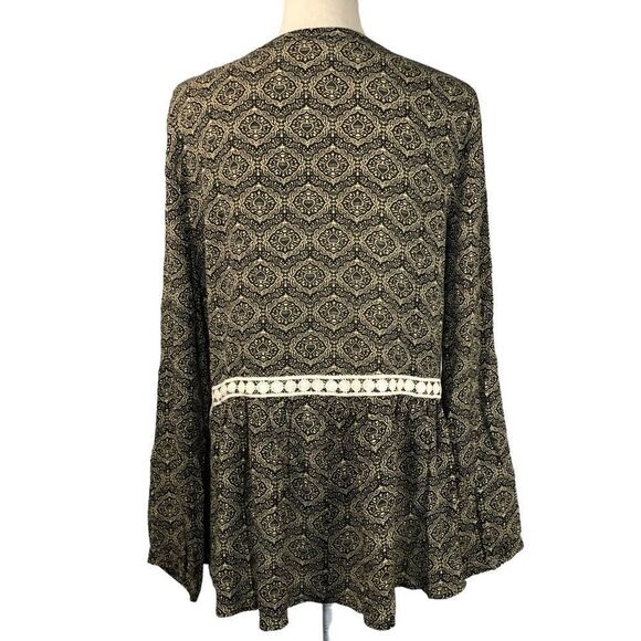 Entro Women’s Top Long Sleeve Black/Cream Lace Size Large - Picture 2 of 10